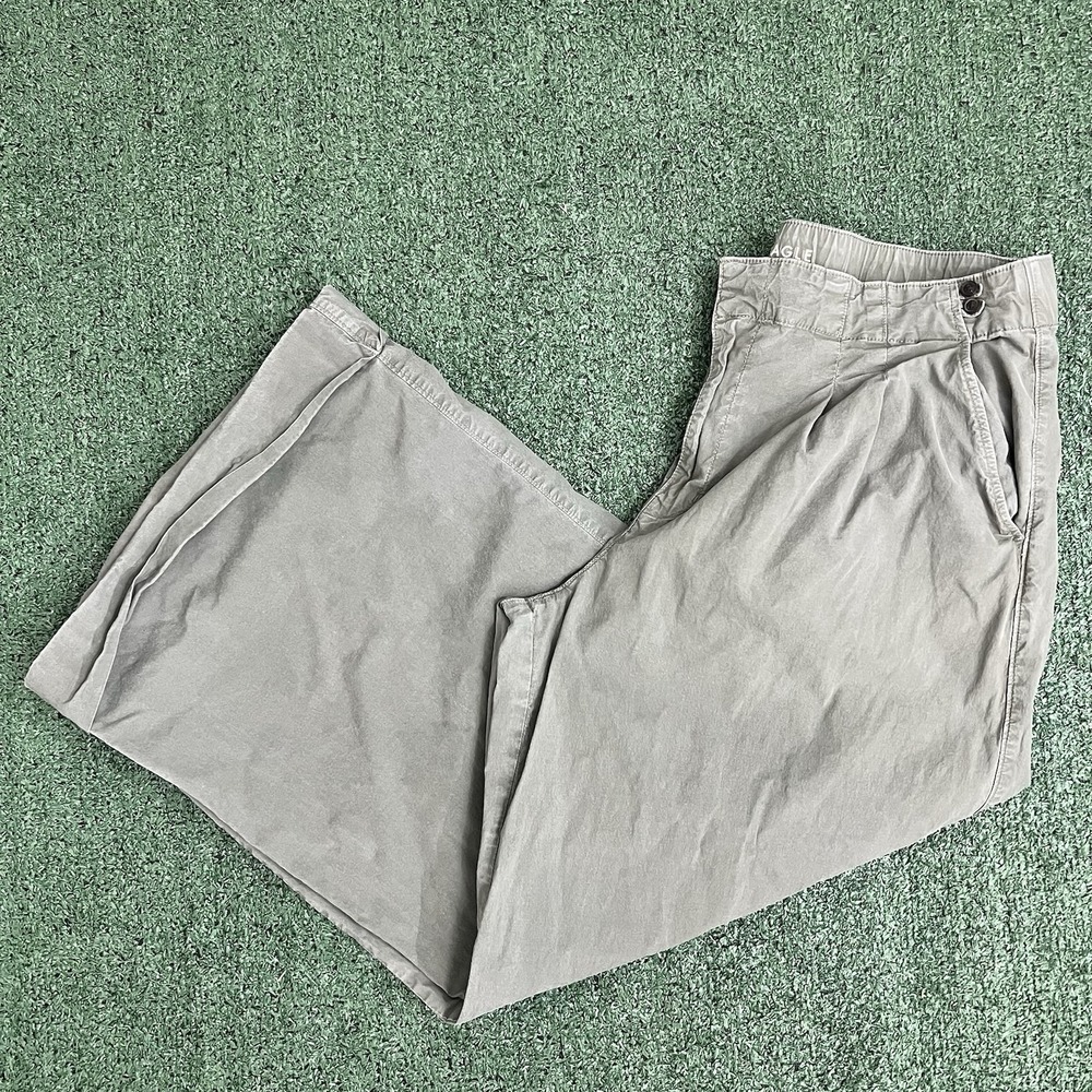 American Eagle Wide Leg Trousers Olive Green Stretch High Rise Size 18 Regular